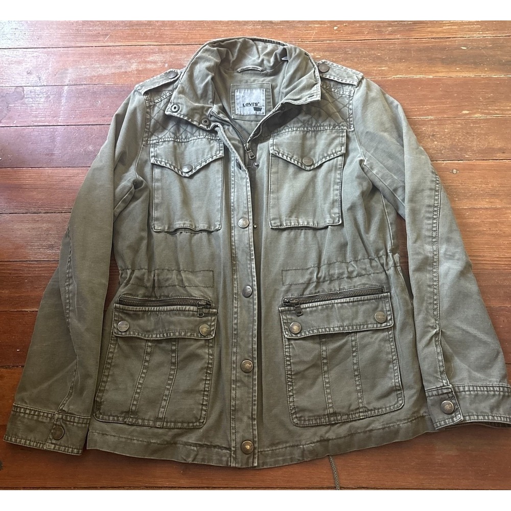 Levi's Jacket Women's S Green Fishtail Chore Stowable Hood Outdoor Field Jacket